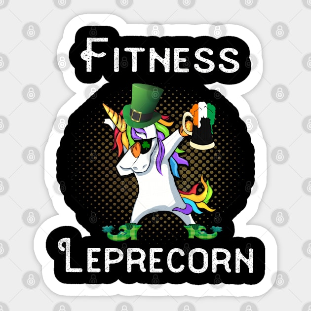 Dabbing Leprecorn Beer Shamrock Leprechaun St Patrick's St Paddy's Day Fitness Sticker by familycuteycom